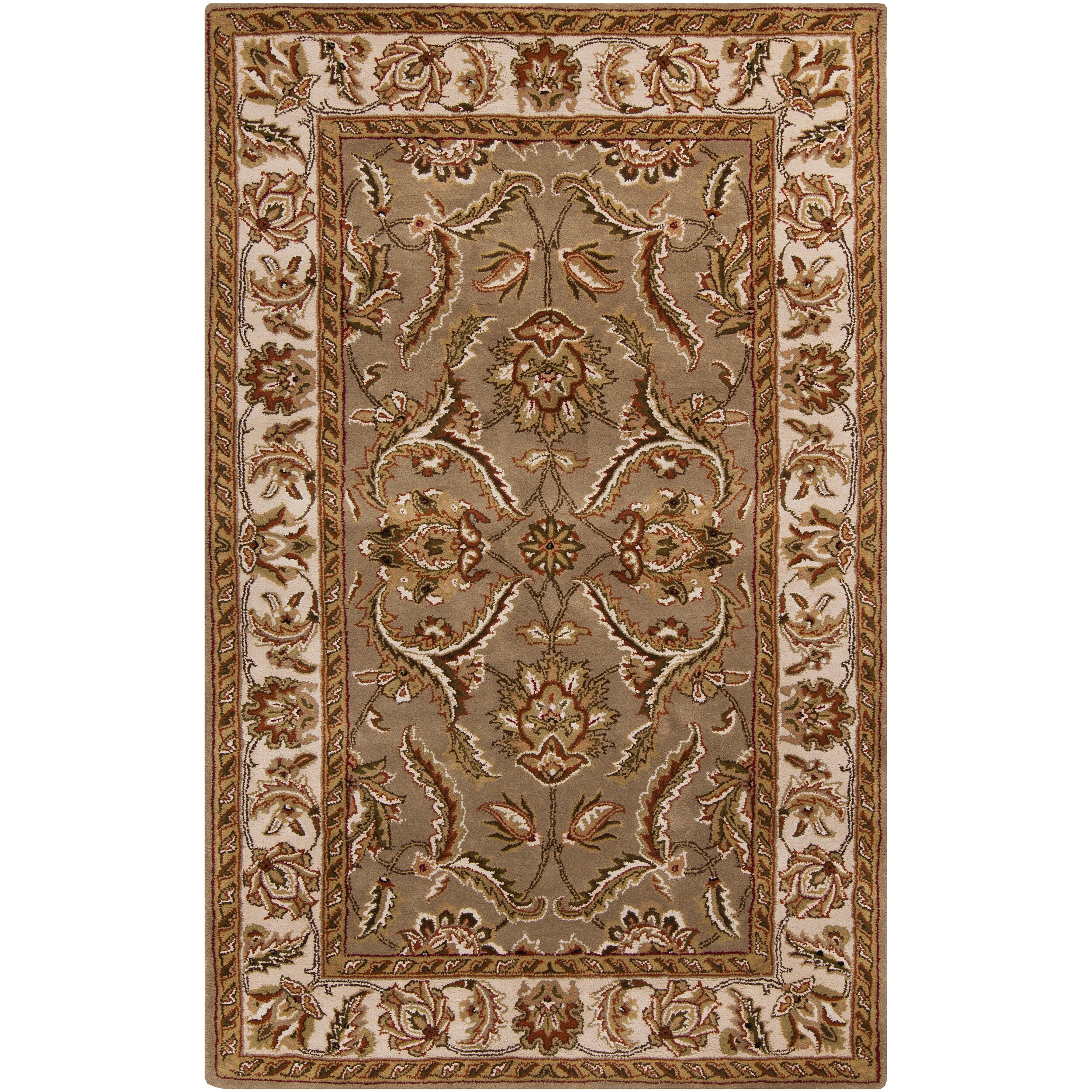 Hand tufted Royal Natural Classic Border Floral Rug (6 X 9)