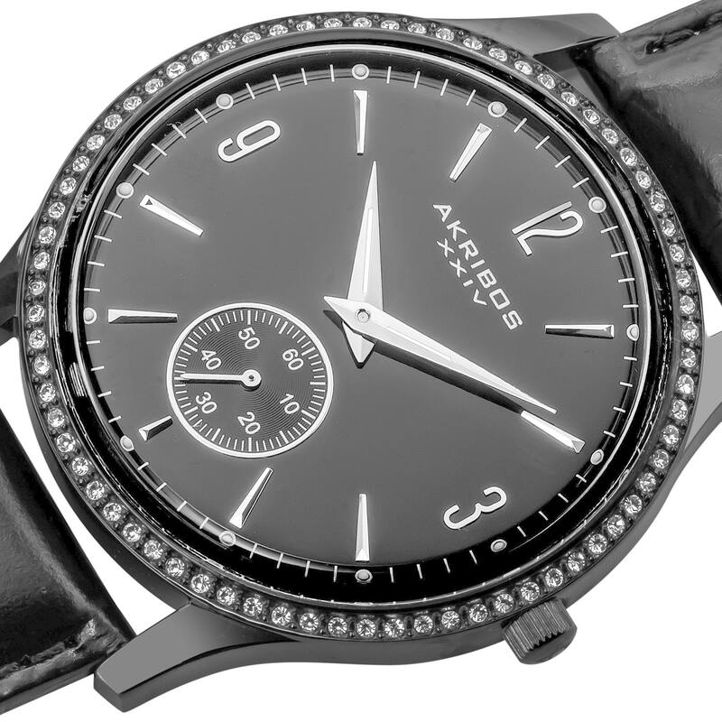 Akribos XXIV Men's Black Dial Crystal-accented Watch - silver