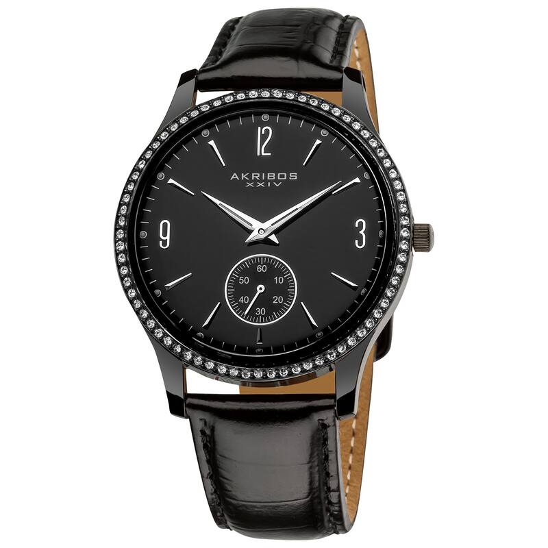 Akribos XXIV Men's Black Dial Crystal-accented Watch - silver