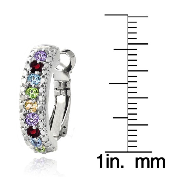 Glitzy Rocks Silvertone Gemstone and Diamond Accent Half Hoop Earrings