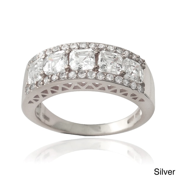 Icz Stonez Silver Asscher cut Cubic Zirconia Eternity Ring ICZ Stonez Cubic Zirconia Rings