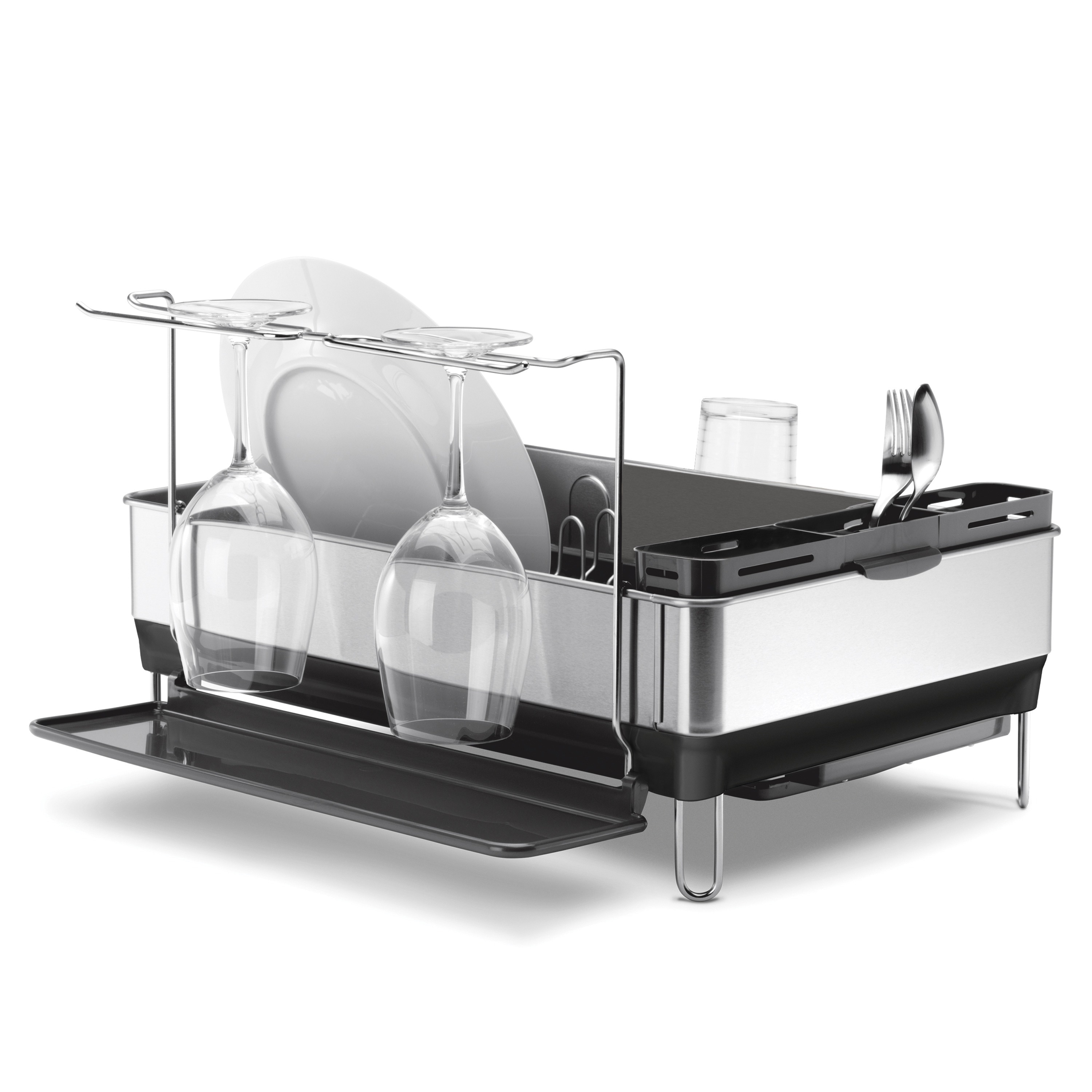 simplehuman Steel Frame Dish Rack with Wine Glass Holder Bed