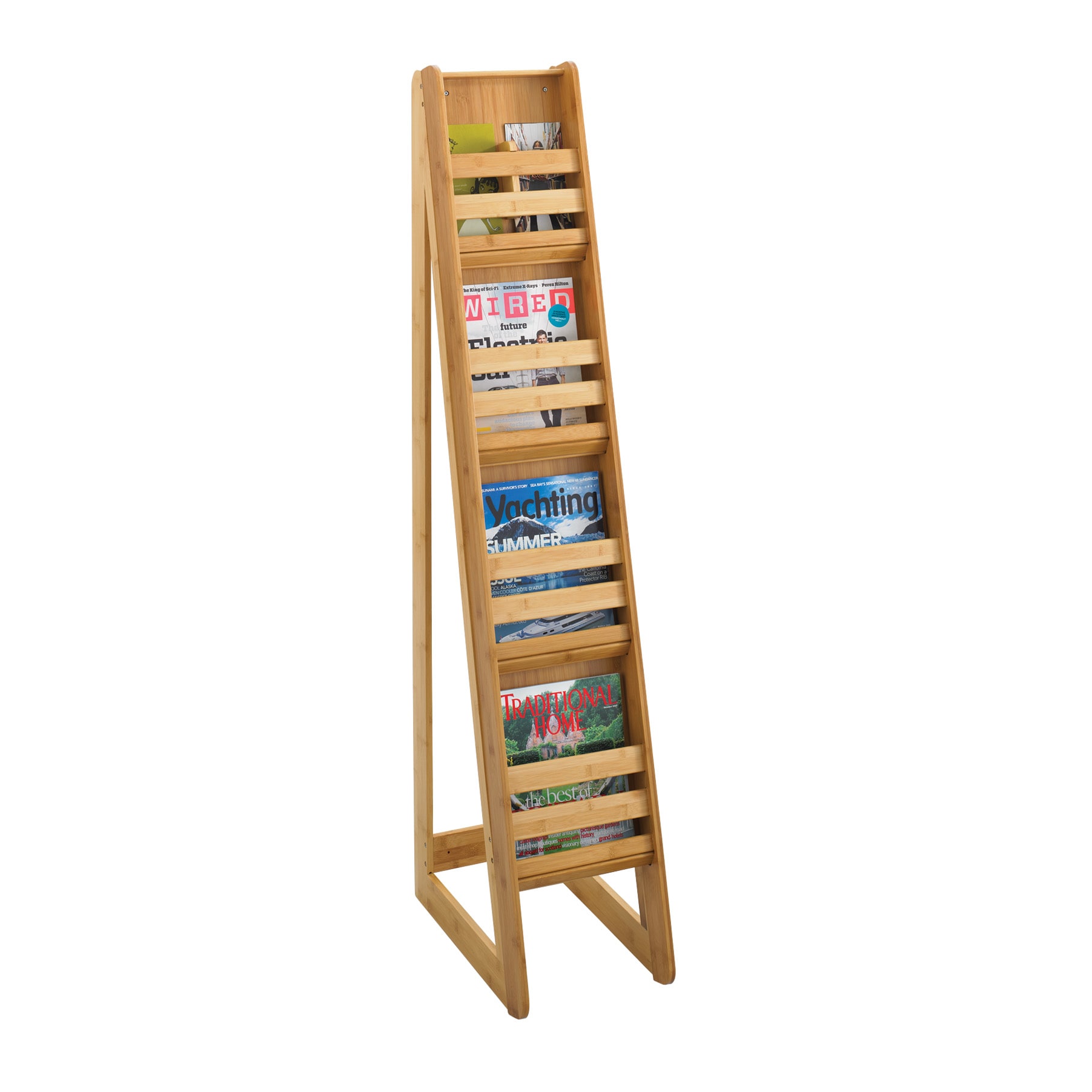 Safco Bamboo Magazine Floor Display 4 Pocket (Cherry, natural Material Bamboo Pockets Four (4) Dimensions 56.5 inches high x 10 inches wide x 18.25 inches deep Bamboo Pockets Four (4) Dimensions 56.5 inches high x 10 inches wide x 18.25 inches deep)