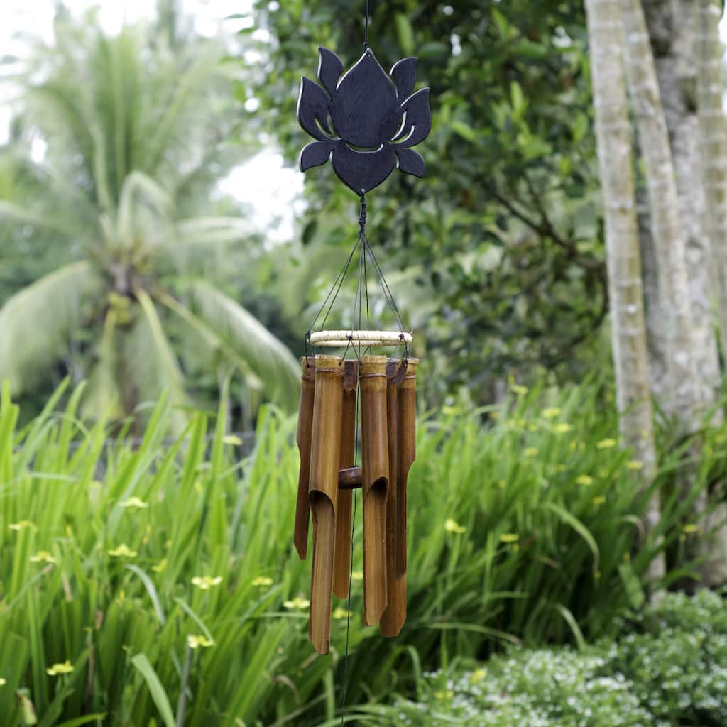Handmade Bamboo Carved Lotus Wind Chimes (Indonesia) - Brown