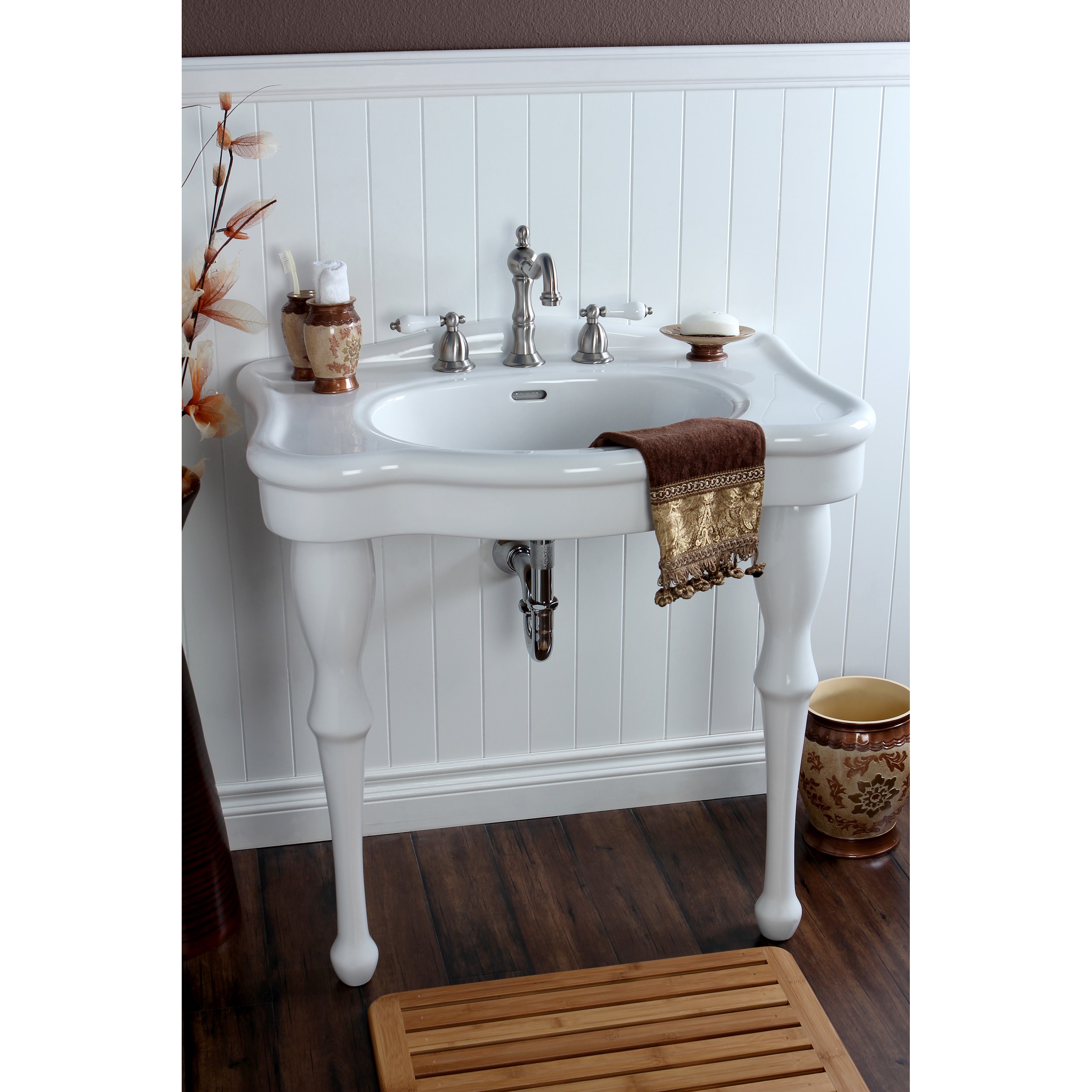 vintage white china 32-inch wall mount bathroom vanity sink - on