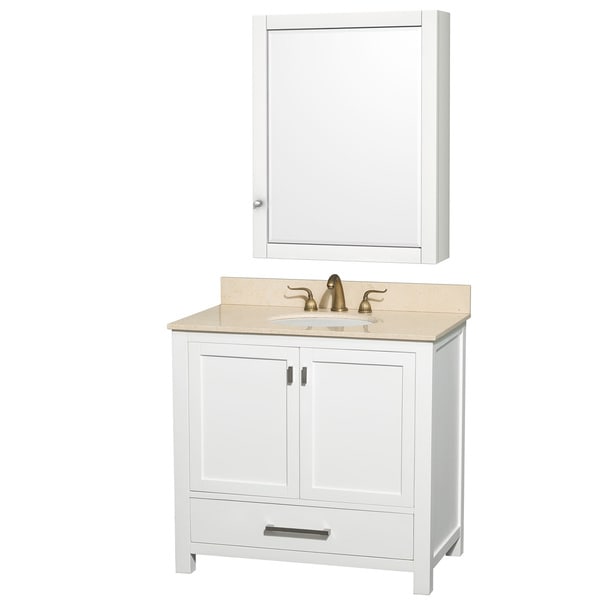 Abingdon Ivory Marble Top Single White Vanity Sink and Medicine