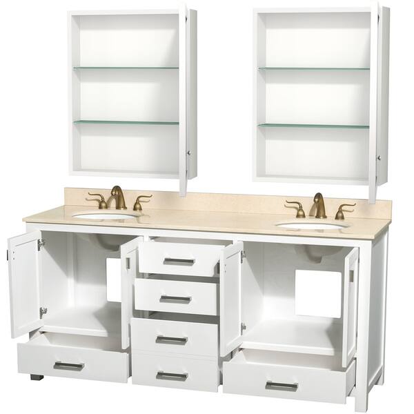 Abingdon Ivory Marble Top Double White Vanity, Sink and Medicine Cabinet Set - Bed Bath & Beyond ...