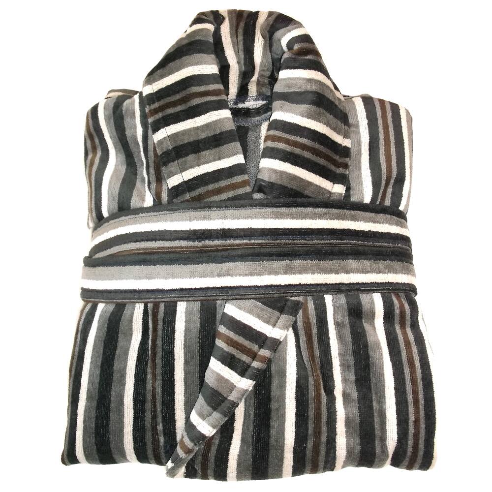 Classic Turkish Towels Jacquard Multi-stripe Yarn Dyed Velour Bath Robe for Women and Men