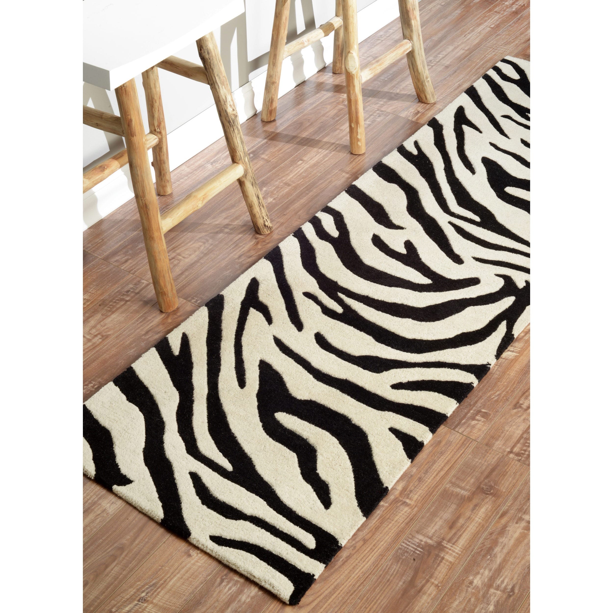 Nuloom Handmade Modern Zebra Black/ Ivory Wool Runner (26 X 8)