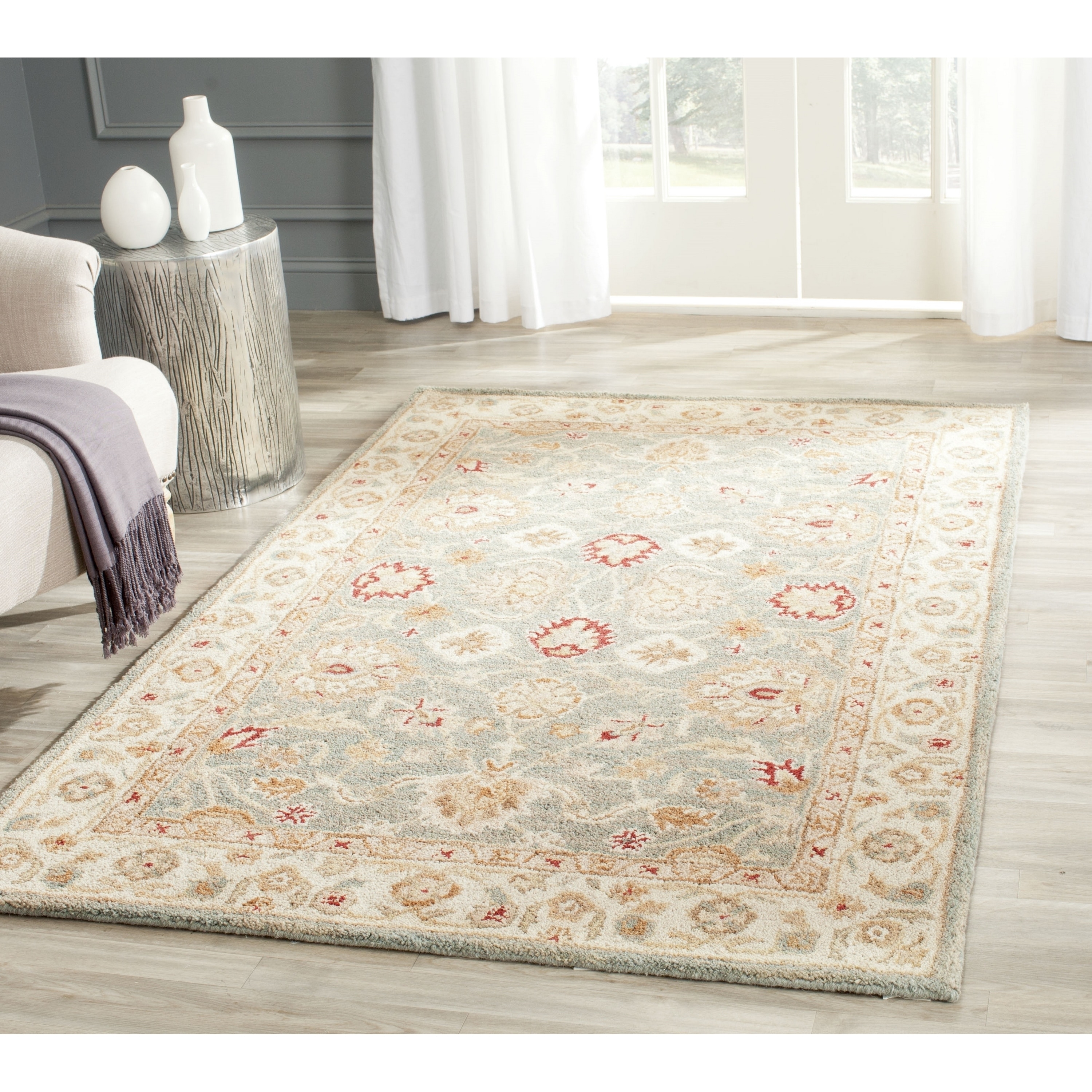 Handmade Majesty Blue grey/ Beige Wool Rug (2 X 3)