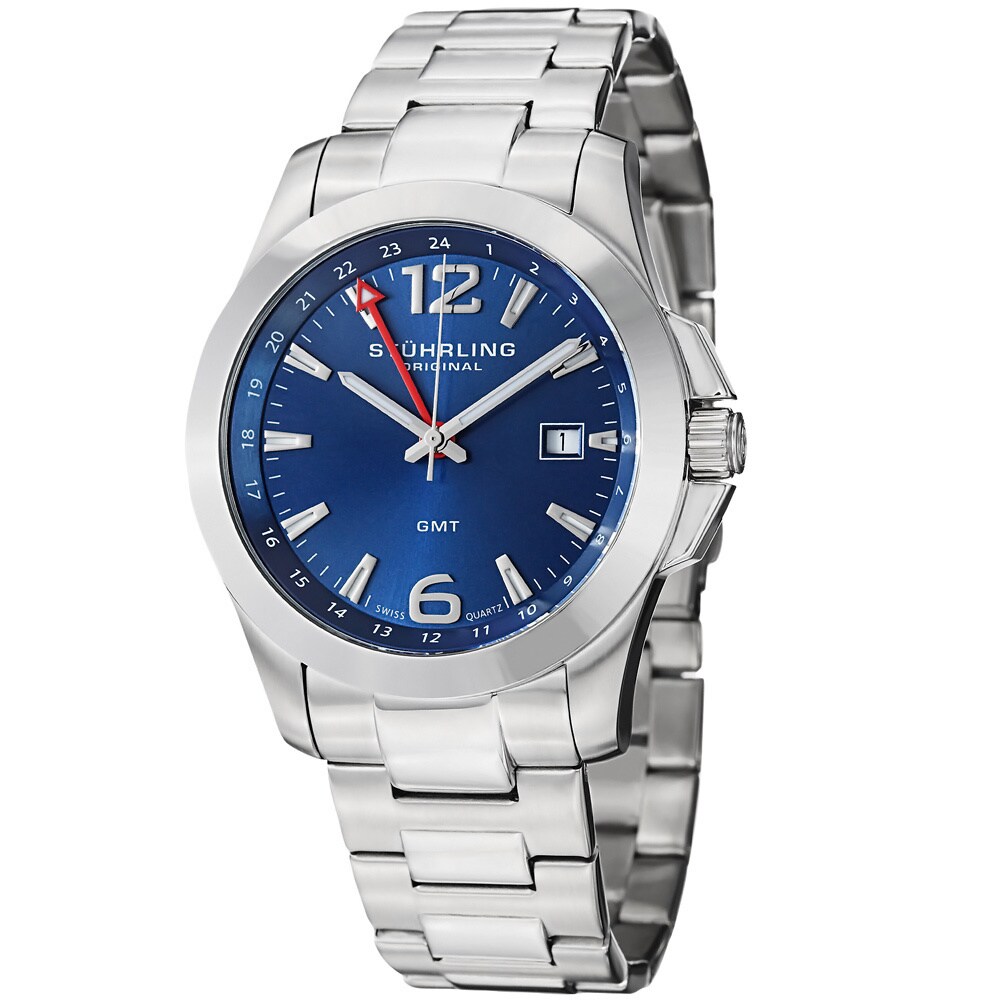 stuhrling original men's gmt stainless steel bracelet watch