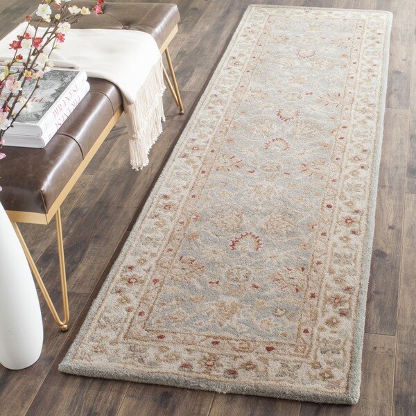 Safavieh Handmade Majesty Blue-Grey/ Beige Wool Rug - 2'3 x 8'