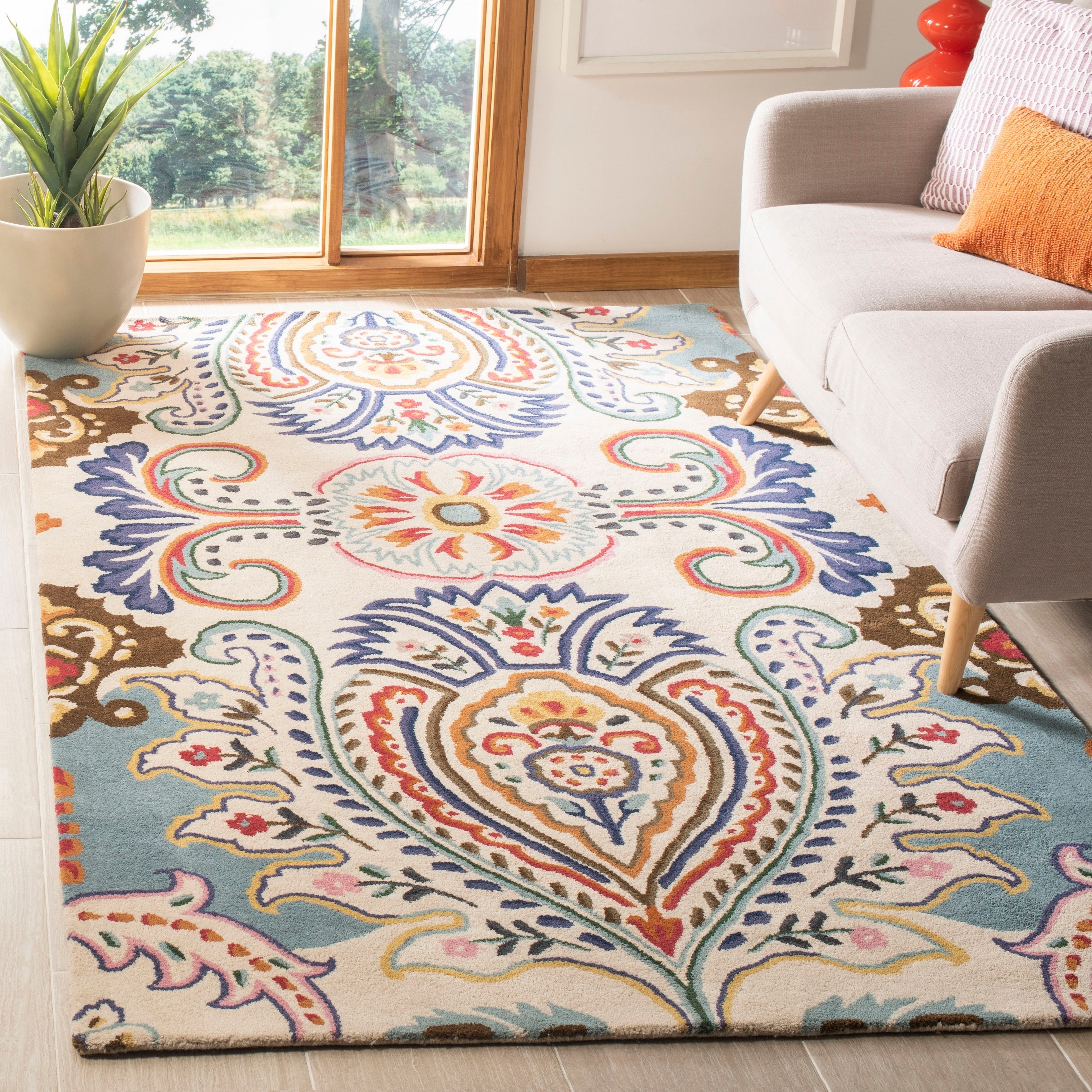 Safavieh Handmade Bella Ivory/ Blue Wool Rug (23 X 7)