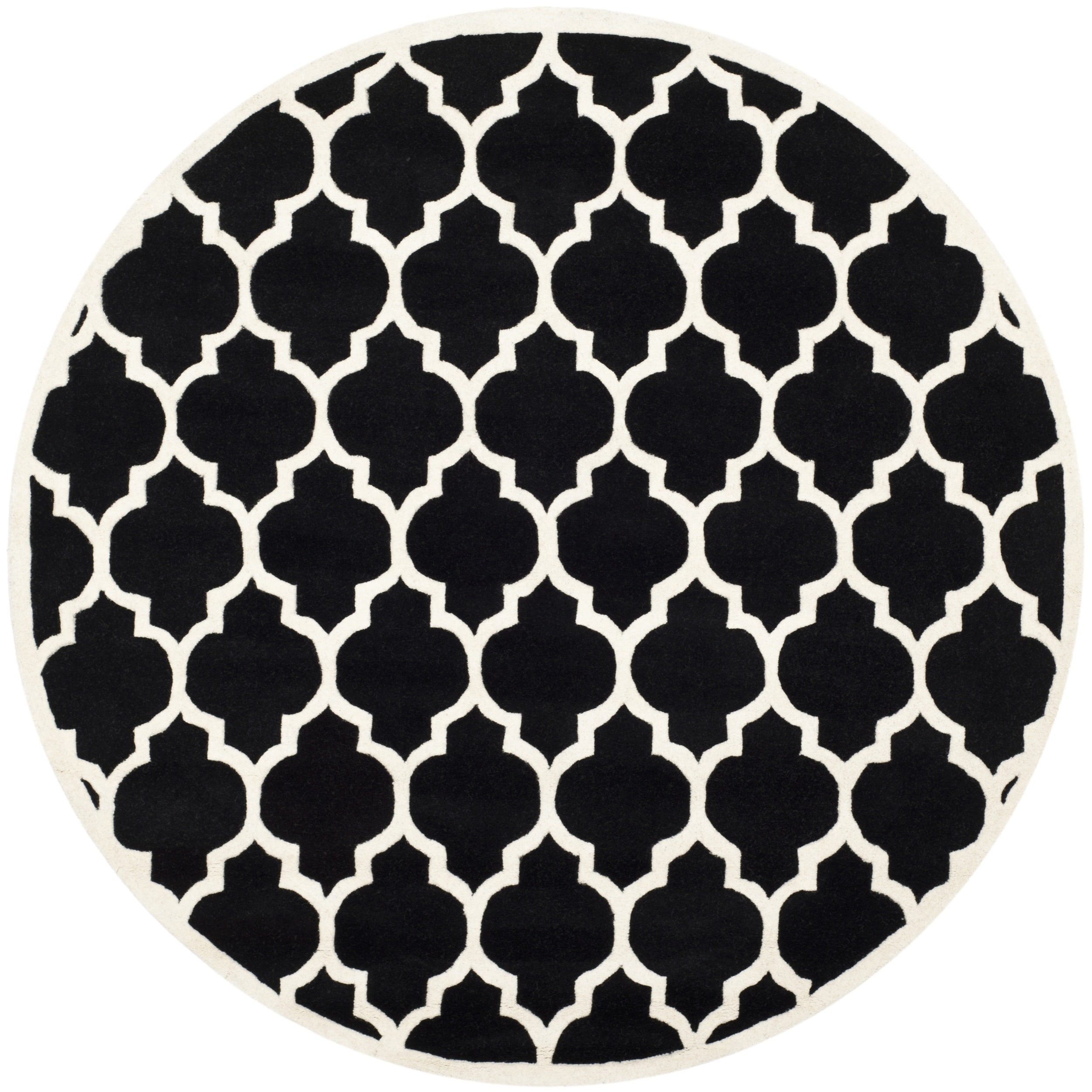 Handmade Moroccan Black Wool Rug With Cotton Canvas Backing (7 Round)