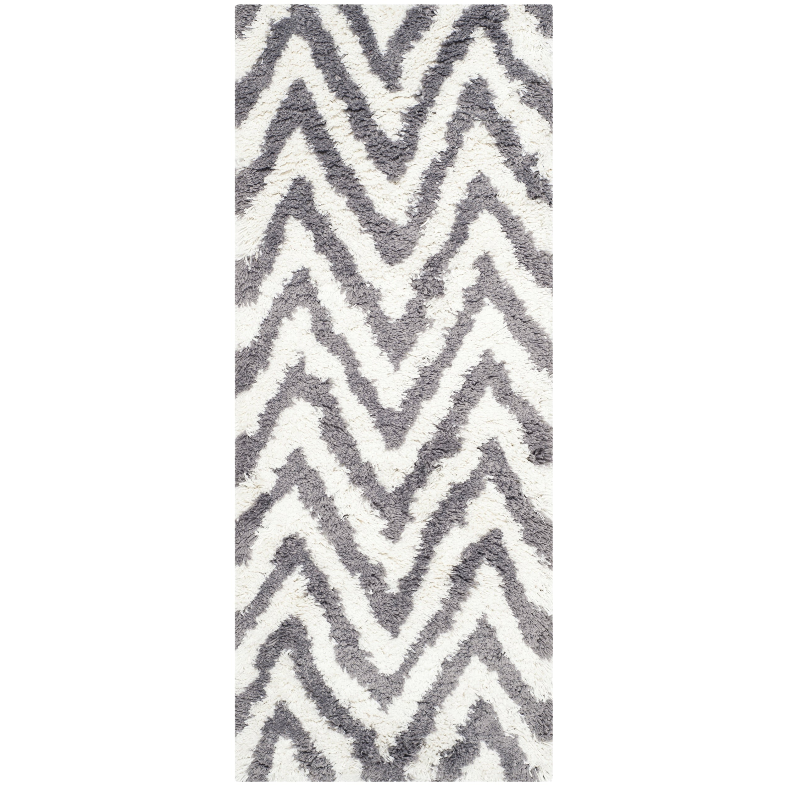 Hand made Chevron Ivory/ Grey Shag Rug (23 X 6)