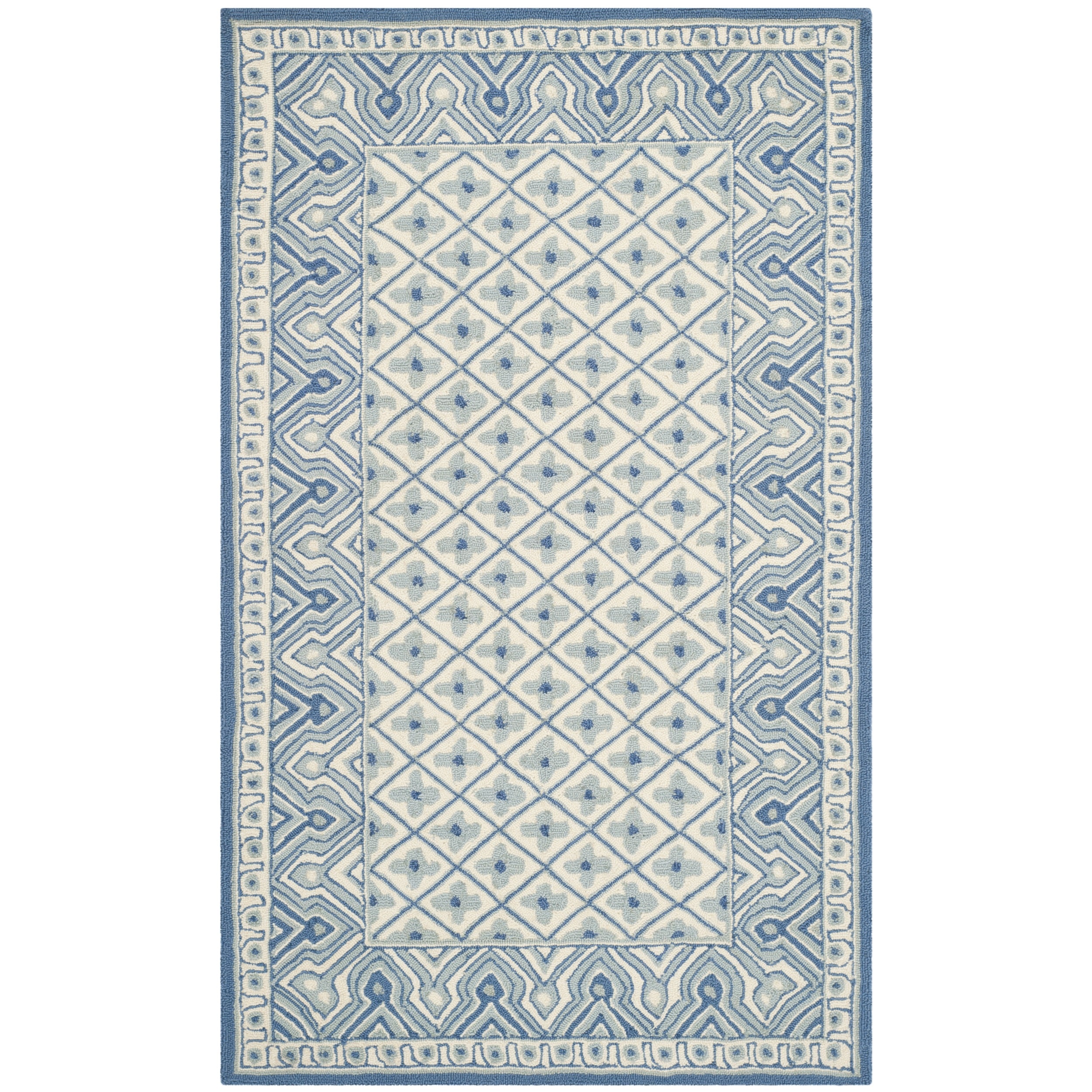 Safavieh Hand hooked Wilton Ivory/ Light Blue New Zealand Wool Rug (39 X 59)