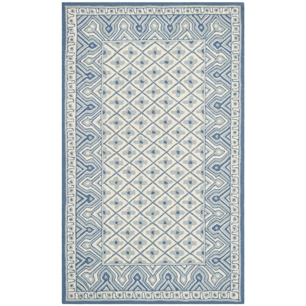 Safavieh Hand hooked Wilton Ivory/ Light Blue New Zealand Wool Rug (3'9 x 5'9) Safavieh 3x5   4x6 Rugs
