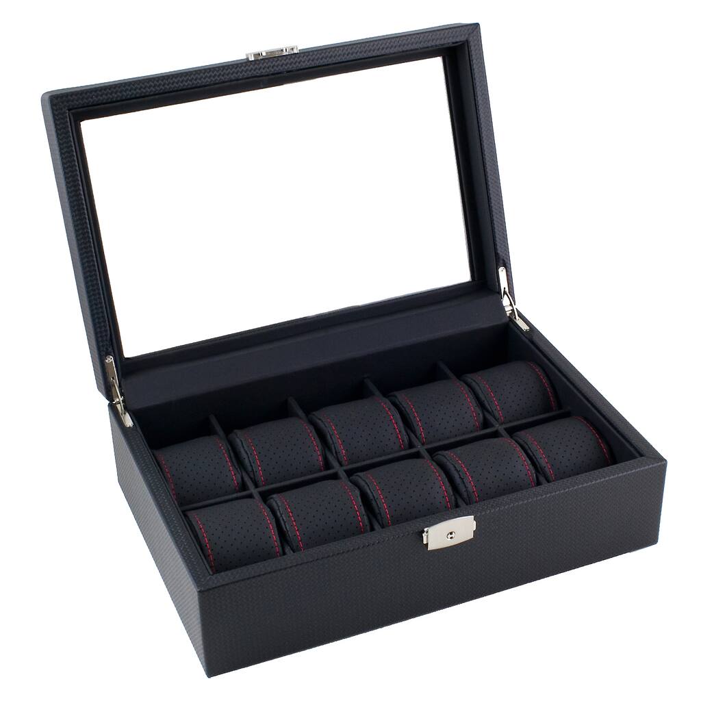 Caddy Bay Collection Black Carbon Fiber Pattern Watch Box Display Case