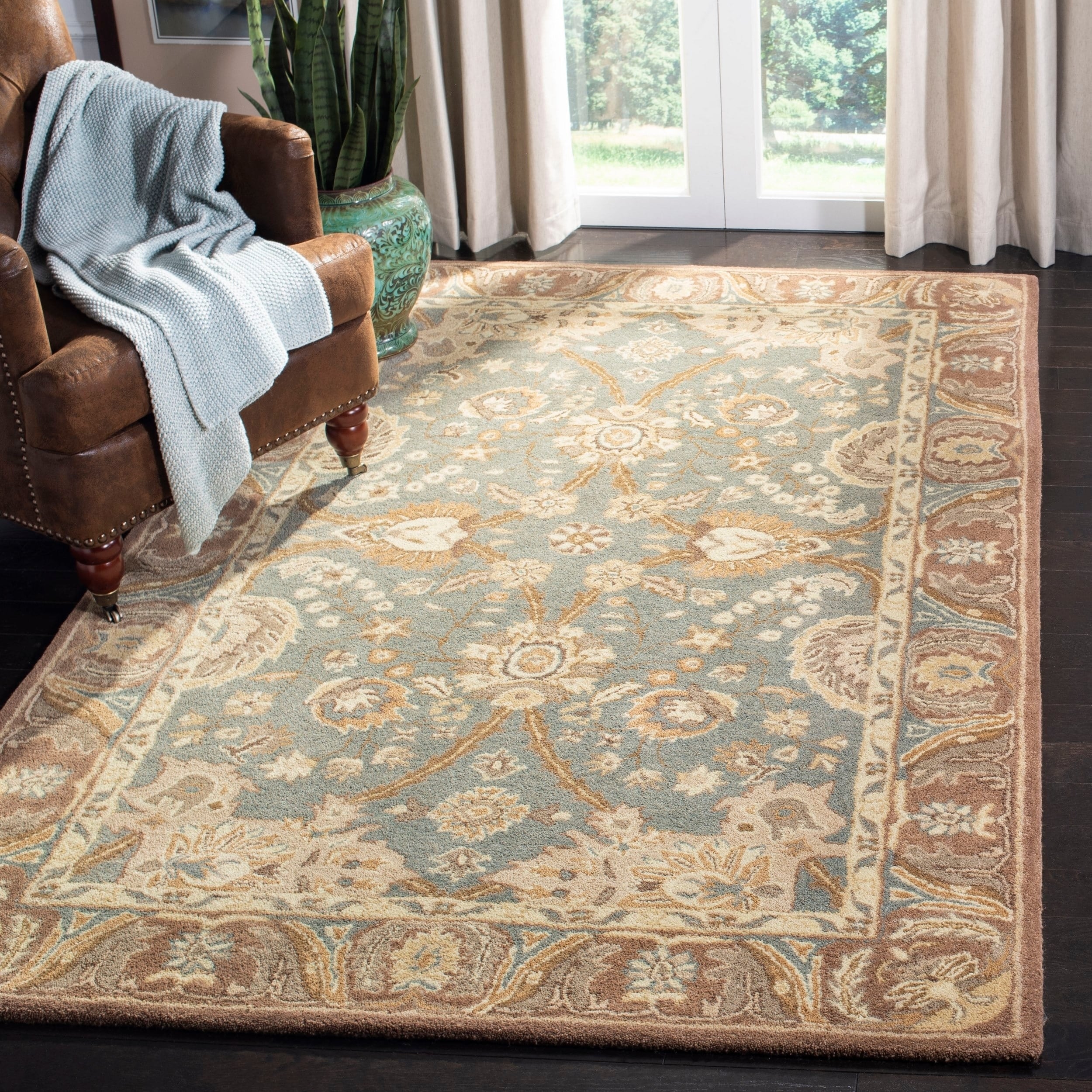 Safavieh Hand made Anatolia Teal/ Camel Wool Rug (5 X 8)