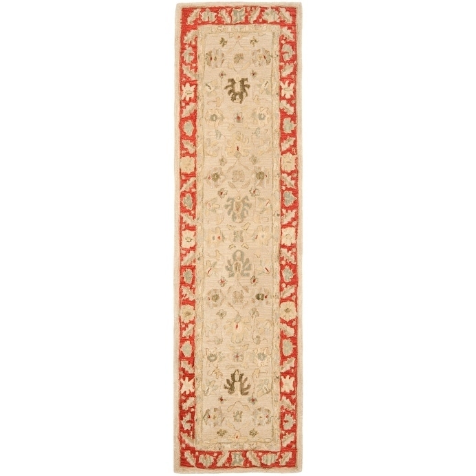 Safavieh Hand made Anatolia Taupe/ Red Wool Rug (23 X 8)