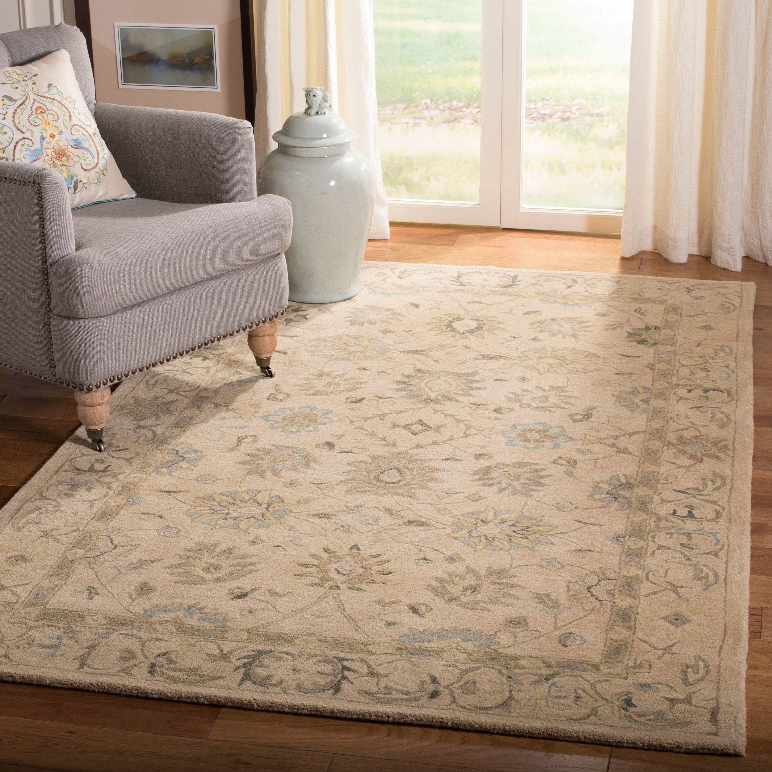 Safavieh Hand made Anatolia Taupe/ Blue Wool Rug (6 X 9)