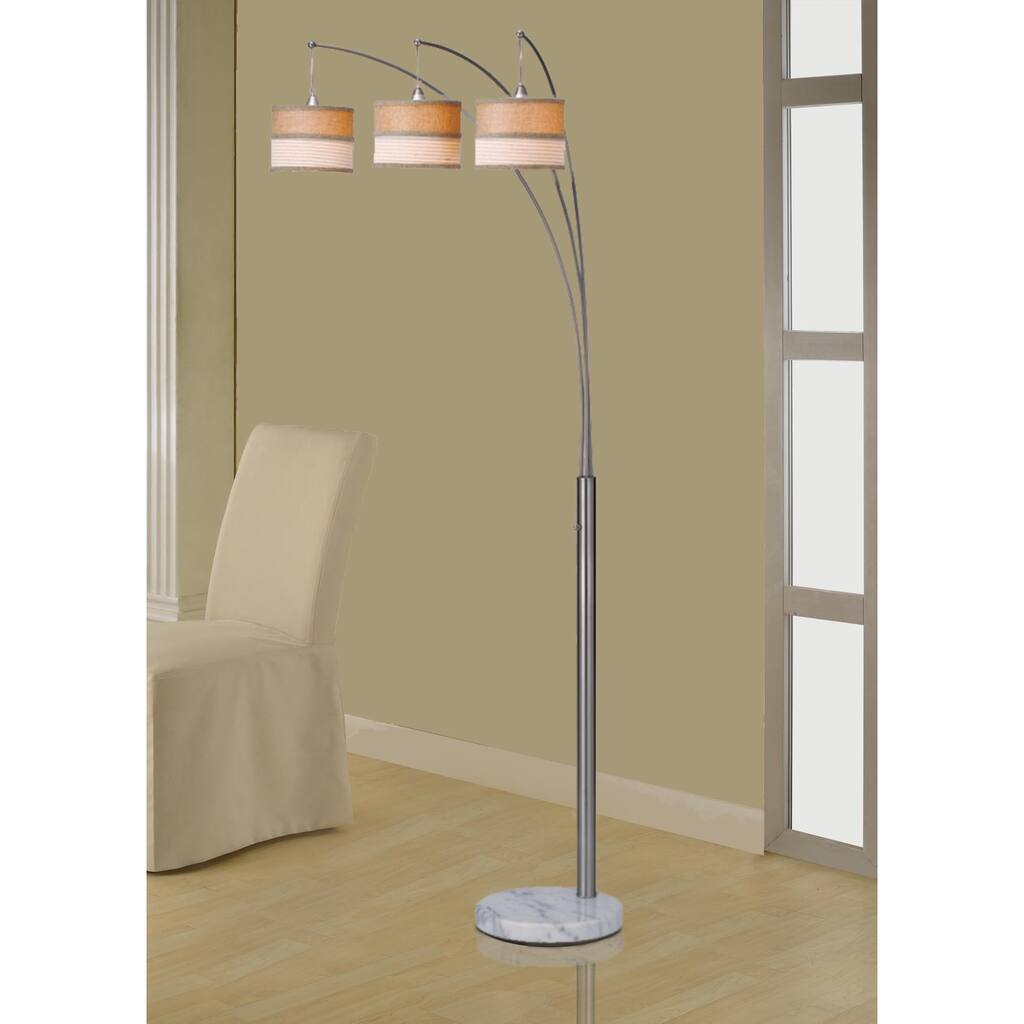 Artiva USA Luca 86-inch Contemporary 3-arch Brushed Steel Floor Lamp with Marble Base and Dimmer Switch