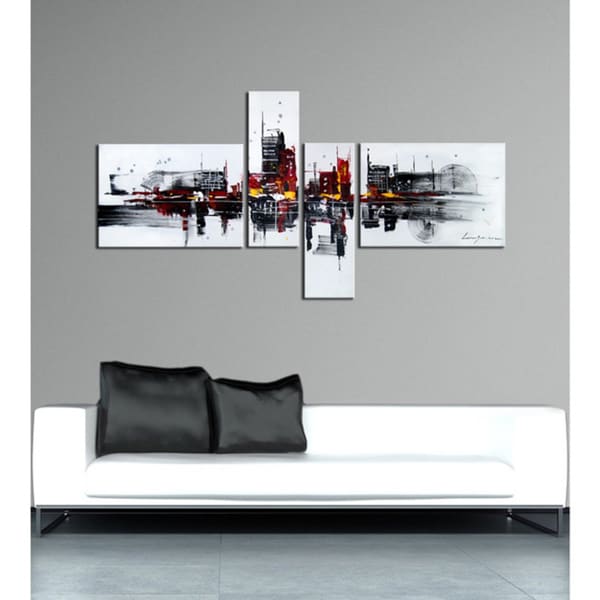 Abstract 454 Hand painted 4 piece Gallery wrapped Canvas Art Set