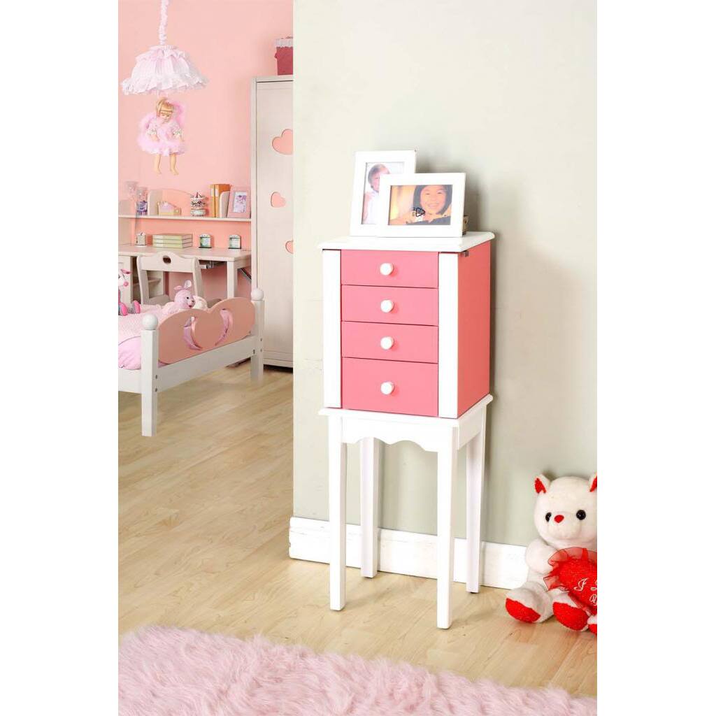 Pink and White Wood 3-drawer Jewelry Armoire