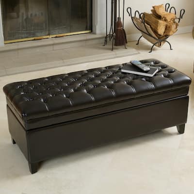 Hastings Tufted Espresso Bonded Leather Storage Ottoman by Christopher Knight Home