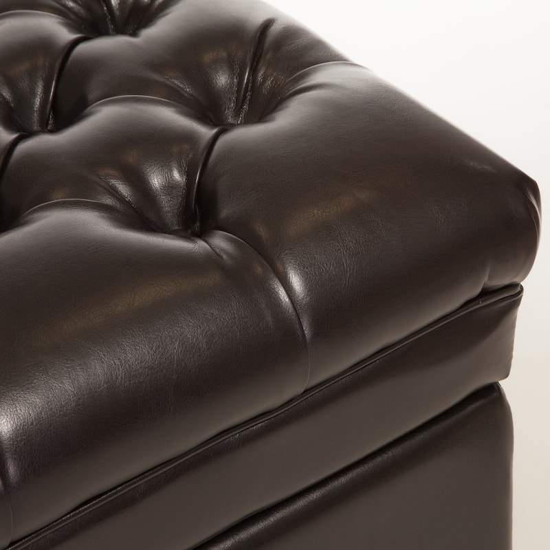 Hastings Tufted Espresso Bonded Leather Storage Ottoman by Christopher Knight Home