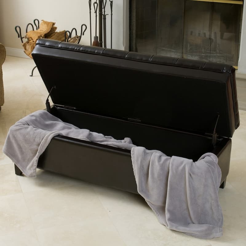 Hastings Tufted Espresso Bonded Leather Storage Ottoman by Christopher Knight Home