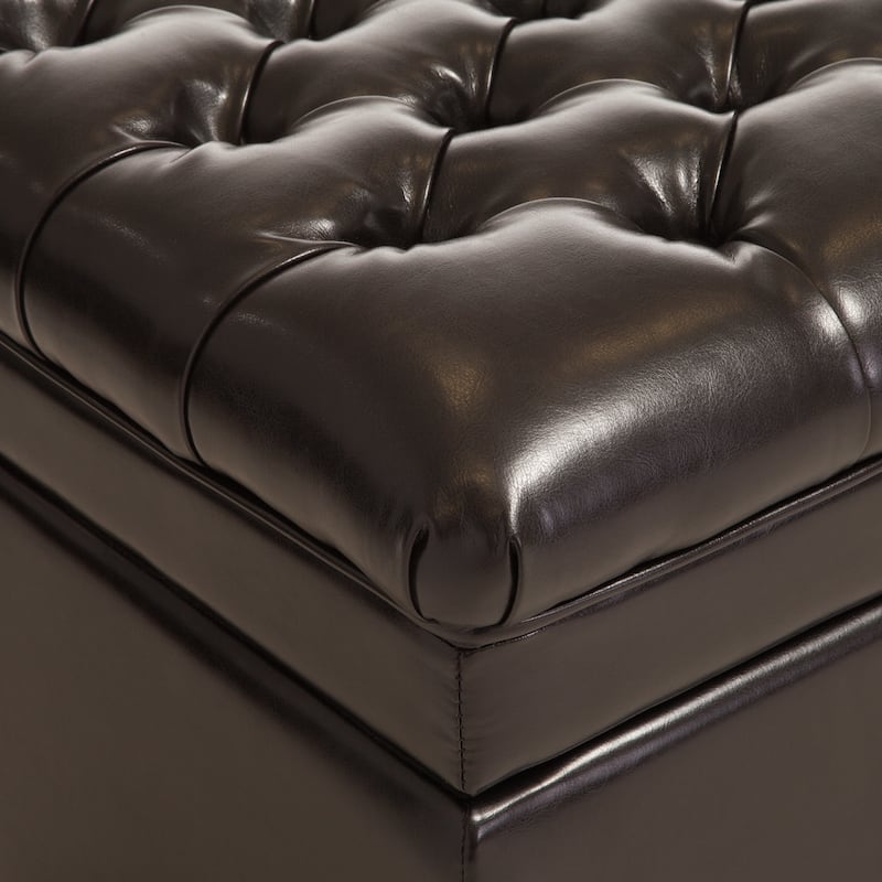 Hastings Tufted Espresso Bonded Leather Storage Ottoman by Christopher Knight Home