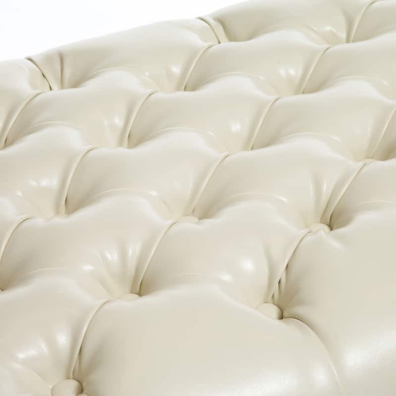 Hastings Tufted Ivory Leather Storage Ottoman by Christopher Knight Home