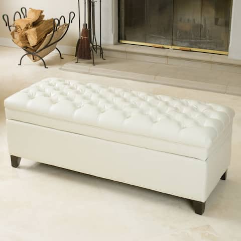 Hastings Tufted Ivory Leather Storage Ottoman by Christopher Knight Home