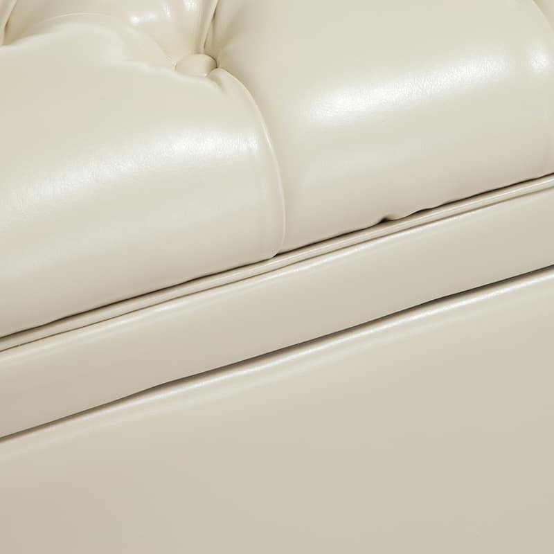 Hastings Tufted Ivory Leather Storage Ottoman by Christopher Knight Home