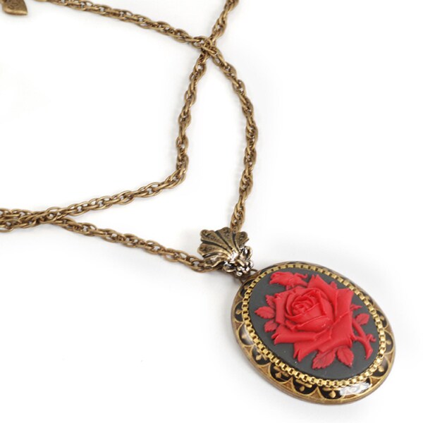 Sweet Romance Red Rose Cameo Necklace - 15405930 - Overstock.com ...