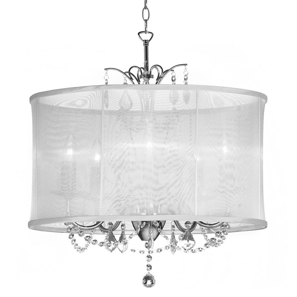 Silk Drum Shade 5-Light Crystal Chandelier (White Drum Shade 5-Light Chandelier) - Chandeliers For Bedrooms by Overstock.com