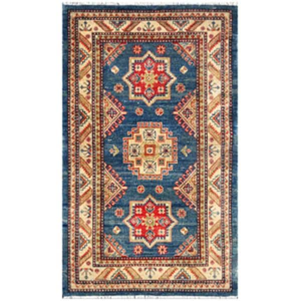 Afghan Hand knotted Kazak Navy/ Ivory Wool Rug (2'11 x 4'11) Accent Rugs