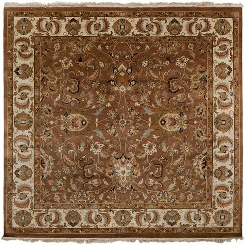 Hand-knotted Cadhla Brown Semi-Worsted New Zealand Wool Oriental Area Rug - 8' Square