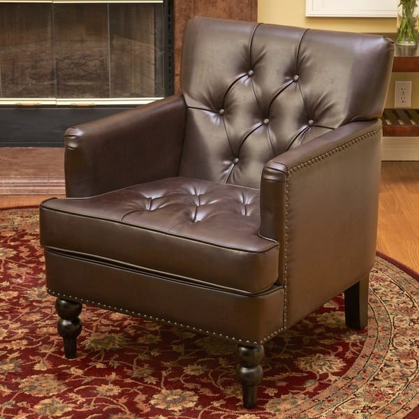 Shop Malone Brown Leather Club Chair By Christopher Knight Home