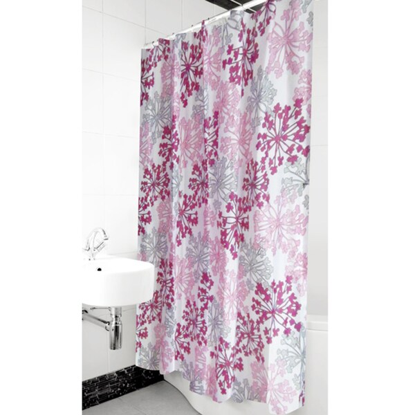 Shop Deluxe Shower Curtain with Matching Hooks in Pink Silver Burst