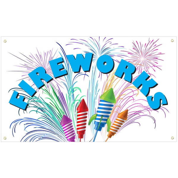 Shop White Fireworks Vinyl Advertising Sign - Free Shipping On Orders ...