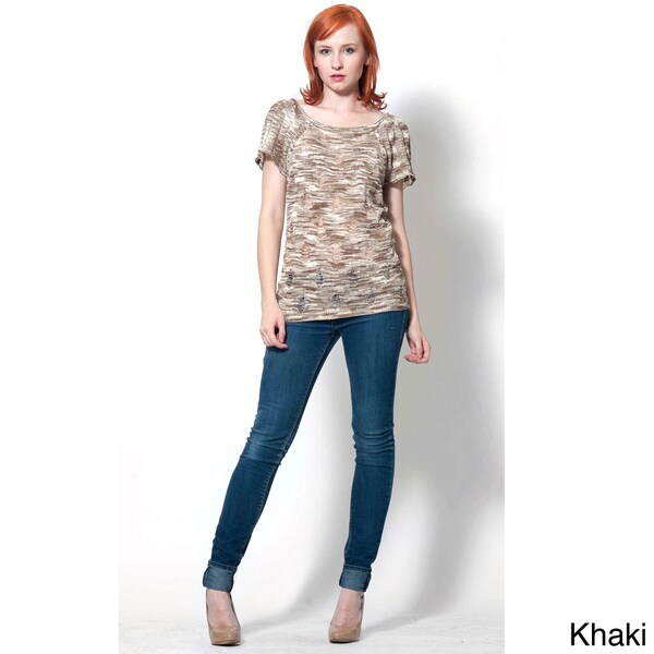 Women S Bebe Multicolor Thatch Pattern Crochet Top Short Sleeve Shirts On Popscreen
