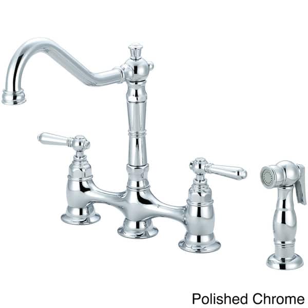 slide 2 of 11, Pioneer Americana Series Two-Handle Bridge Kitchen Faucet with Sprayer Polished chrome
