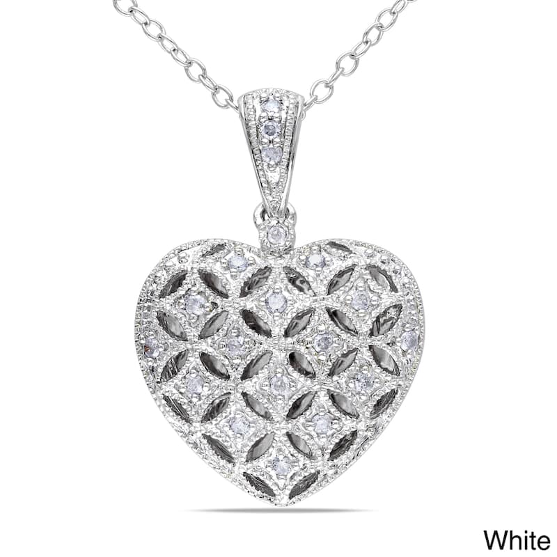 Miadora Silver 1/6ct TDW Diamond Heart Locket Necklace - White