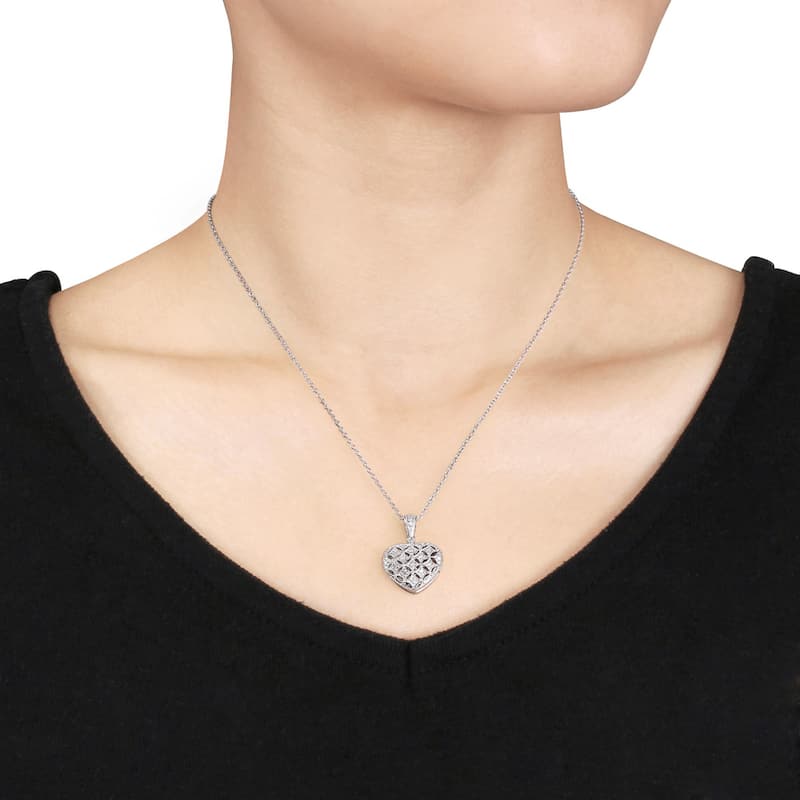 Miadora Silver 1/6ct TDW Diamond Heart Locket Necklace