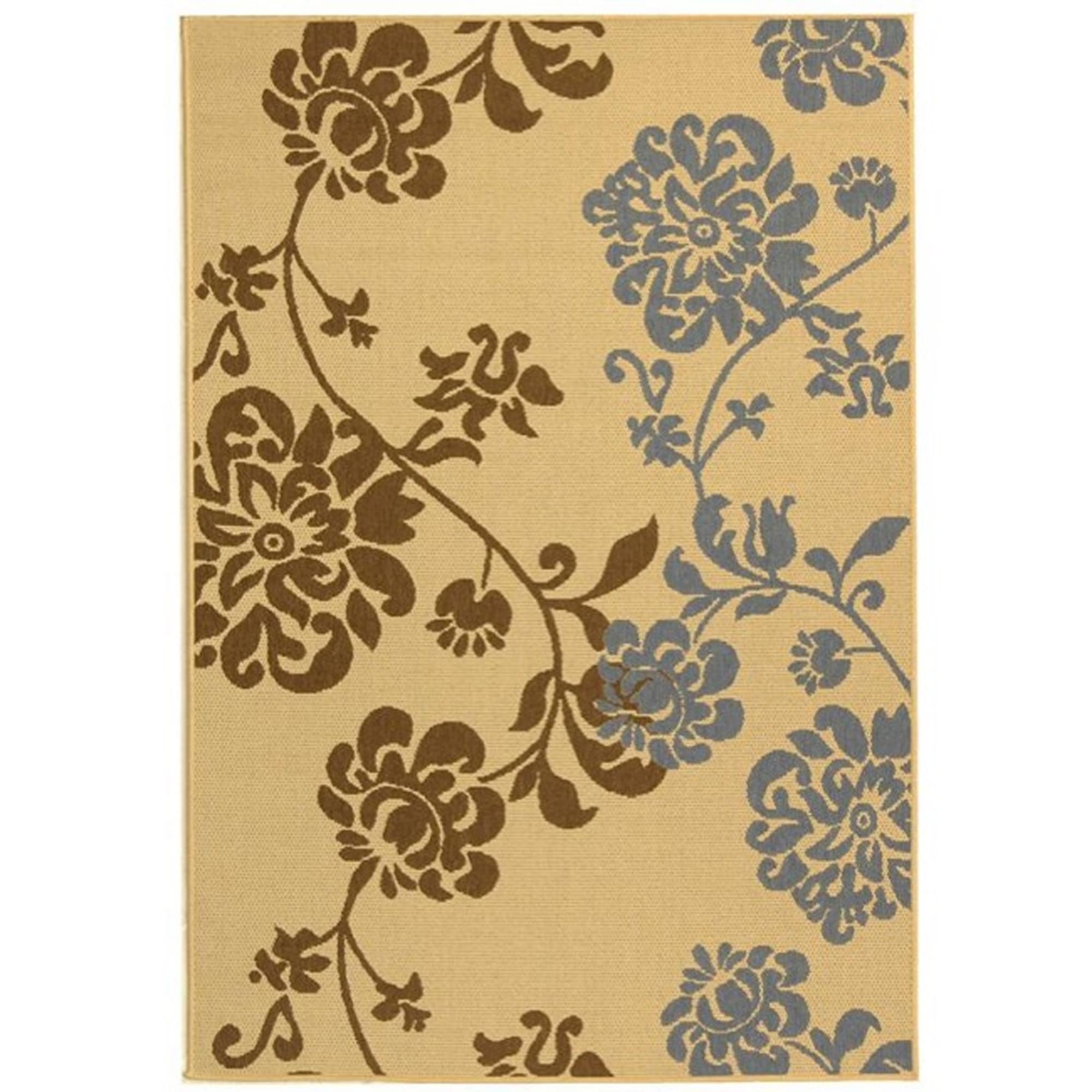 Safavieh Indoor/ Outdoor Courtyard Natural Brown/ Blue Floral Rug (8 X 11)