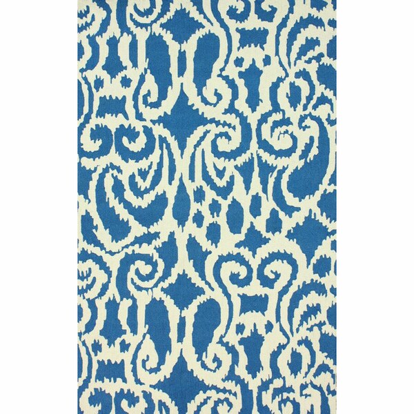 nuLOOM Handmade Damask Ikat Blue Wool Rug - 6' x 9'