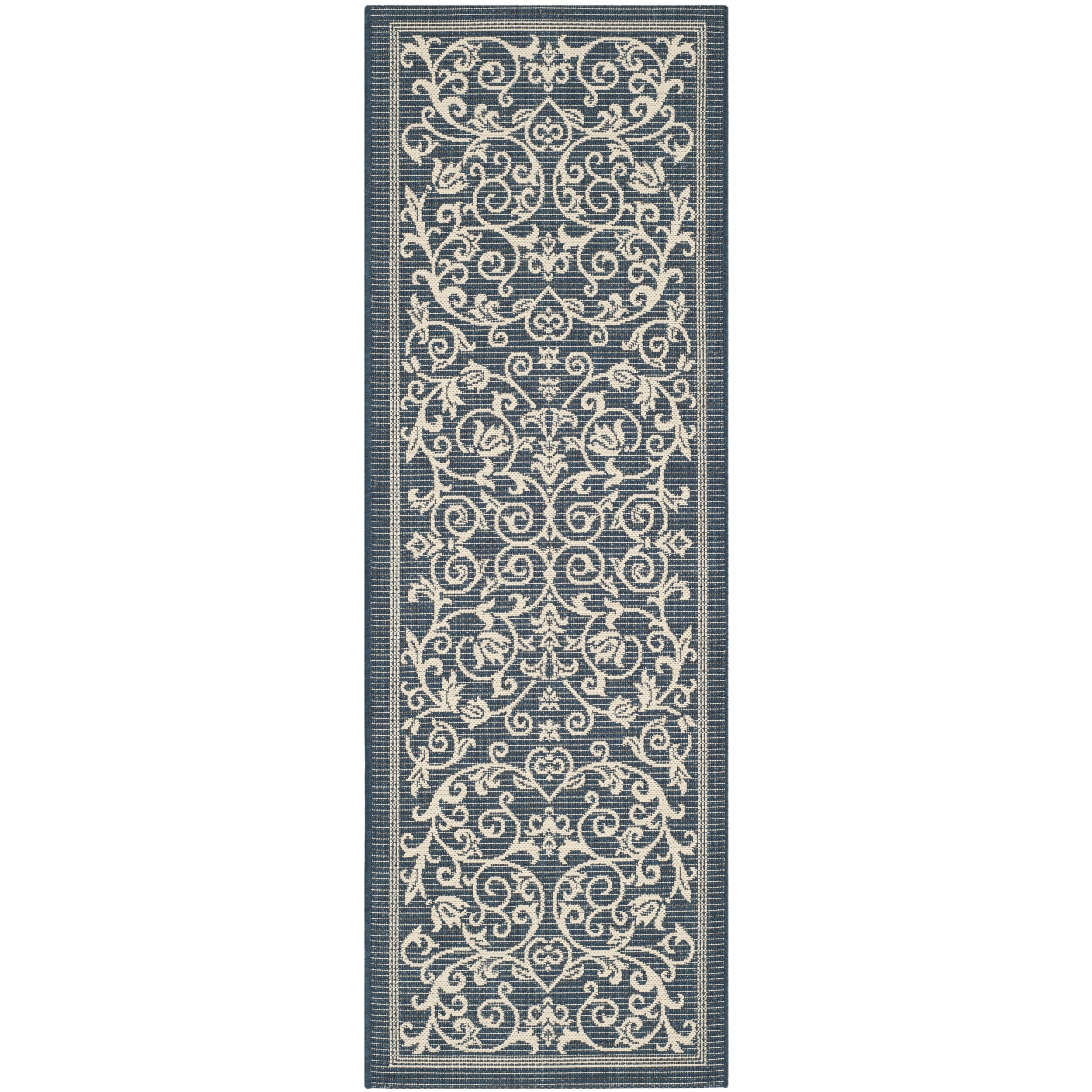 Safavieh Floral Indoor/outdoor Courtyard Navy/beige Rug (23 X 67)