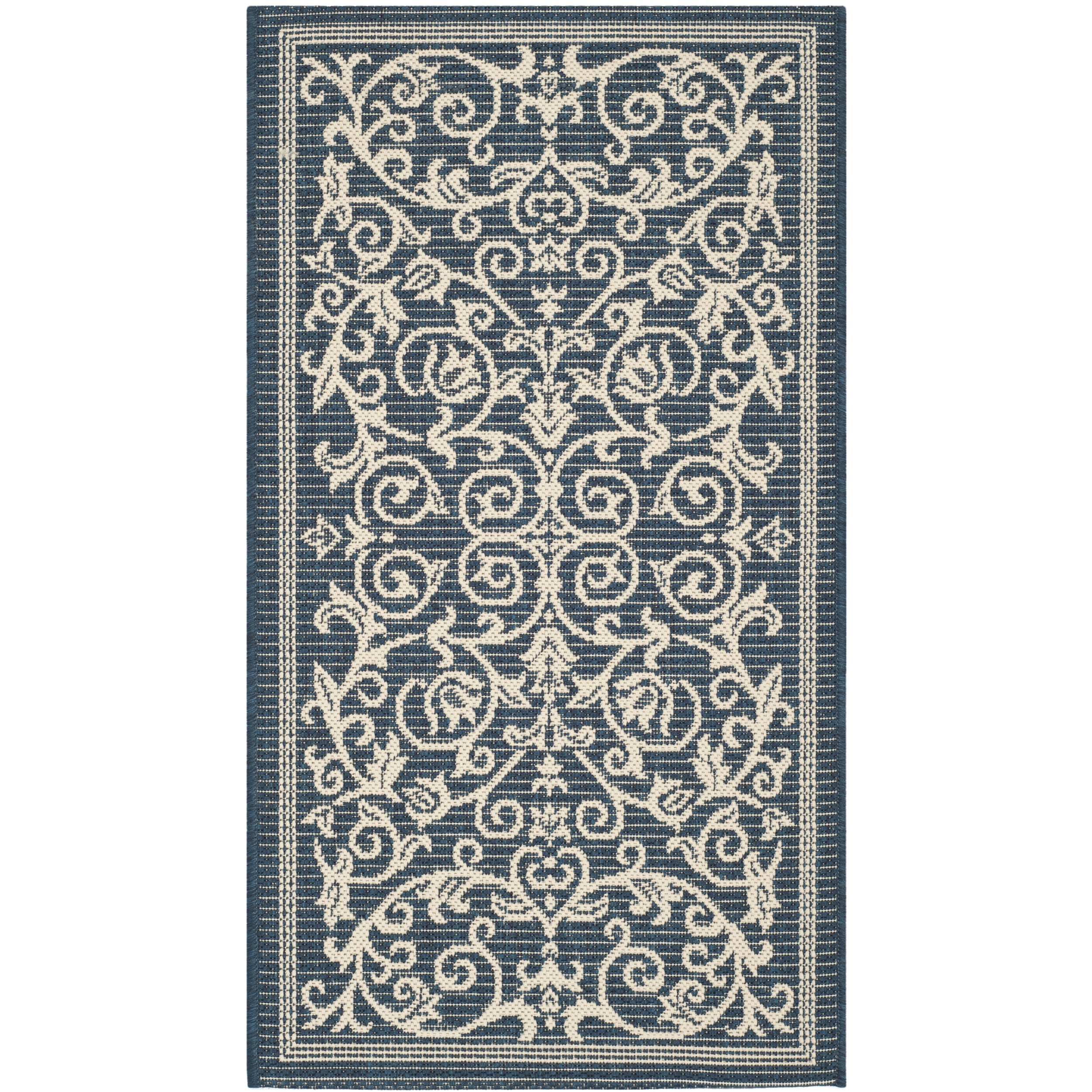 Safavieh Floral Indoor/outdoor Courtyard Navy/beige Rug (2 X 37)